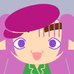 Oval face pixel avatar with purple beret hat and striped bangs, example 2