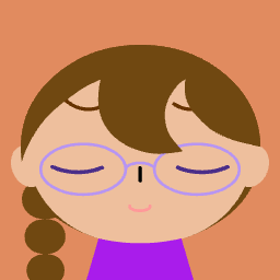 Oval face pixel avatar with brown hair and round glasses (closed eyes), example 3