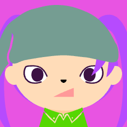 Oval face pixel avatar with green bob hair and purple background, example 4