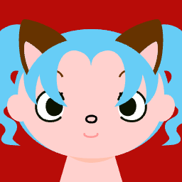 Oval face pixel avatar with blue cat ears and red hair, example 5