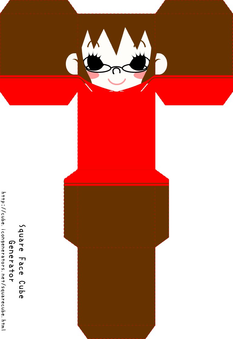 Square face cube avatar with red shirt and cat ears, example 1
